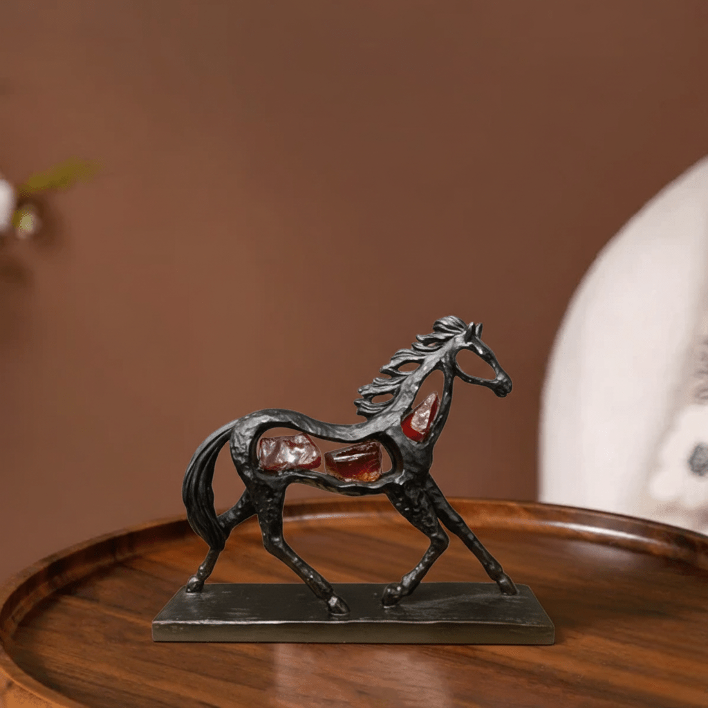 Elegant Metal Horse Showpiece with Crystal Accents - Memories InsiteELEGANT METAL HORSE SHOWPIECE